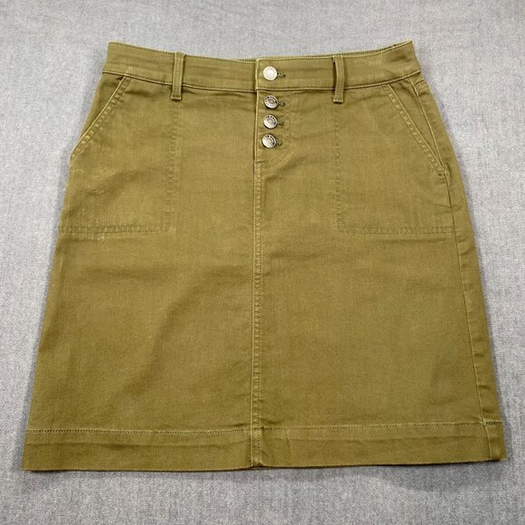 Talbots Petite Khaki Button-Front Denim Skirt Womens Size4P Cotton/Spandex Blend - Picture 1 of 8